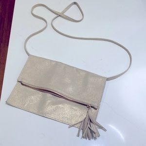 Gold leather shimmer cross body bag